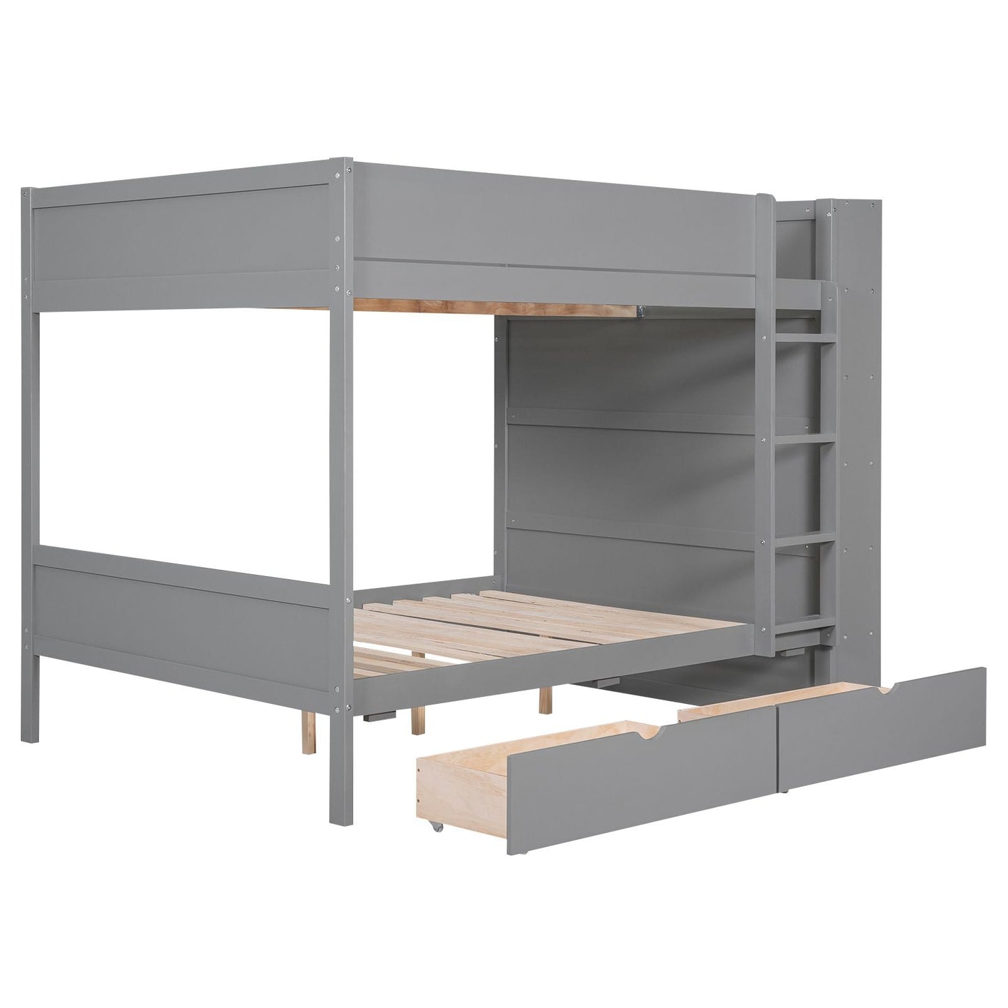 Storage Full Over Full Wood Bunk Bed with 2 Drawers and Multi-Layer Cabinet, Gray | Just Better Bunk Beds