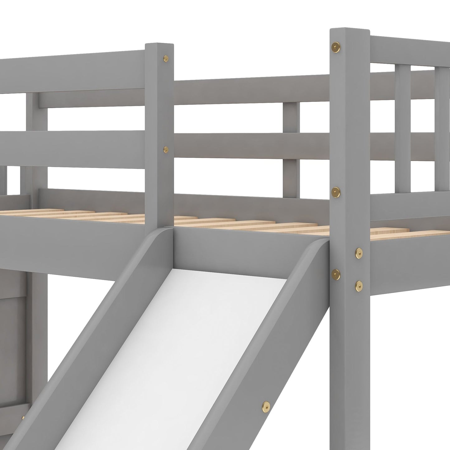 Twin over Twin Bunk Bed with Convertible Slide and Stairway,  Gray