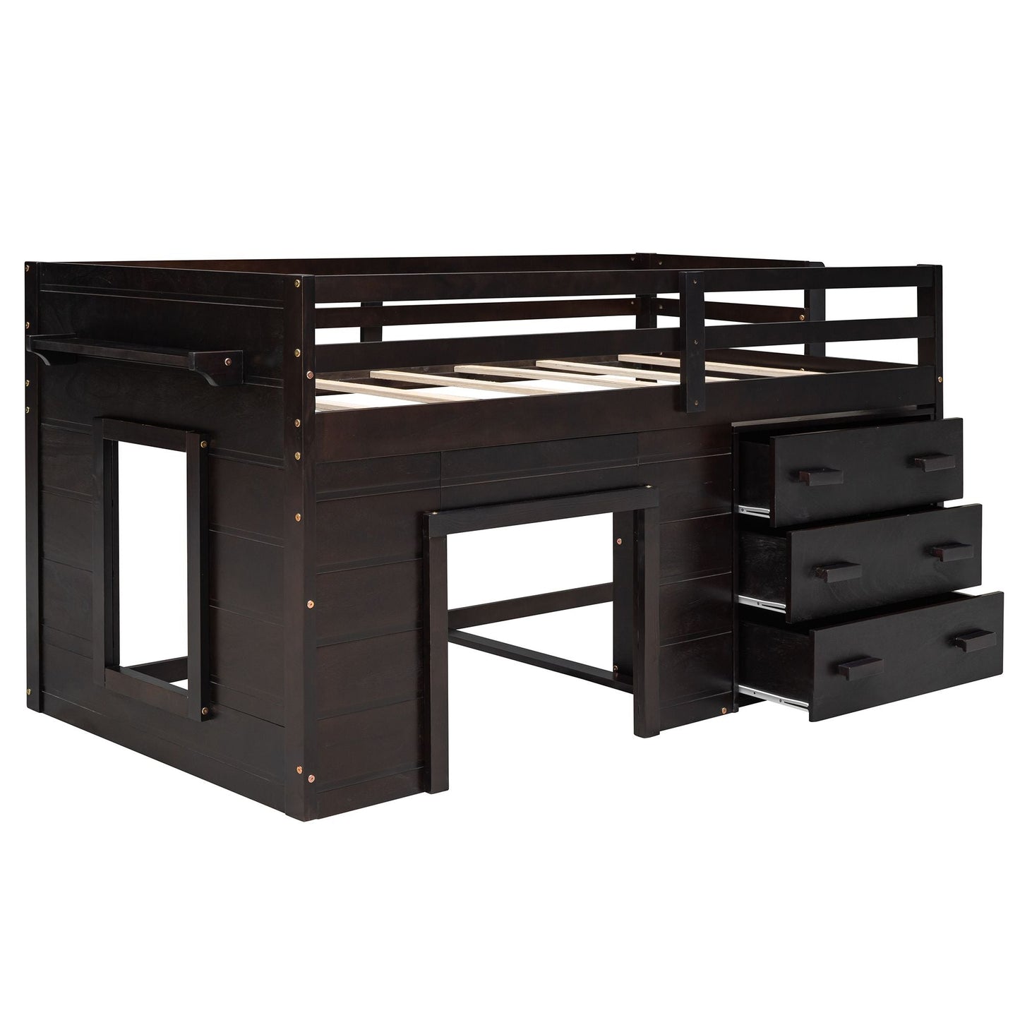 Kids Bedroom Twin Wood Loft Bed with Cabinet and Shelf, White | Just Better Bunk Beds