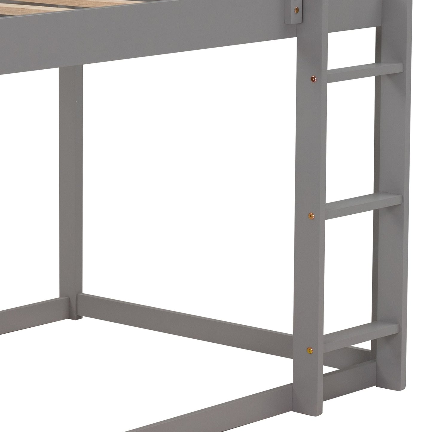 House-Style Twin Over Twin Low Wood Bunk Bed with Ladder, Gray | Just Better Bunk Beds