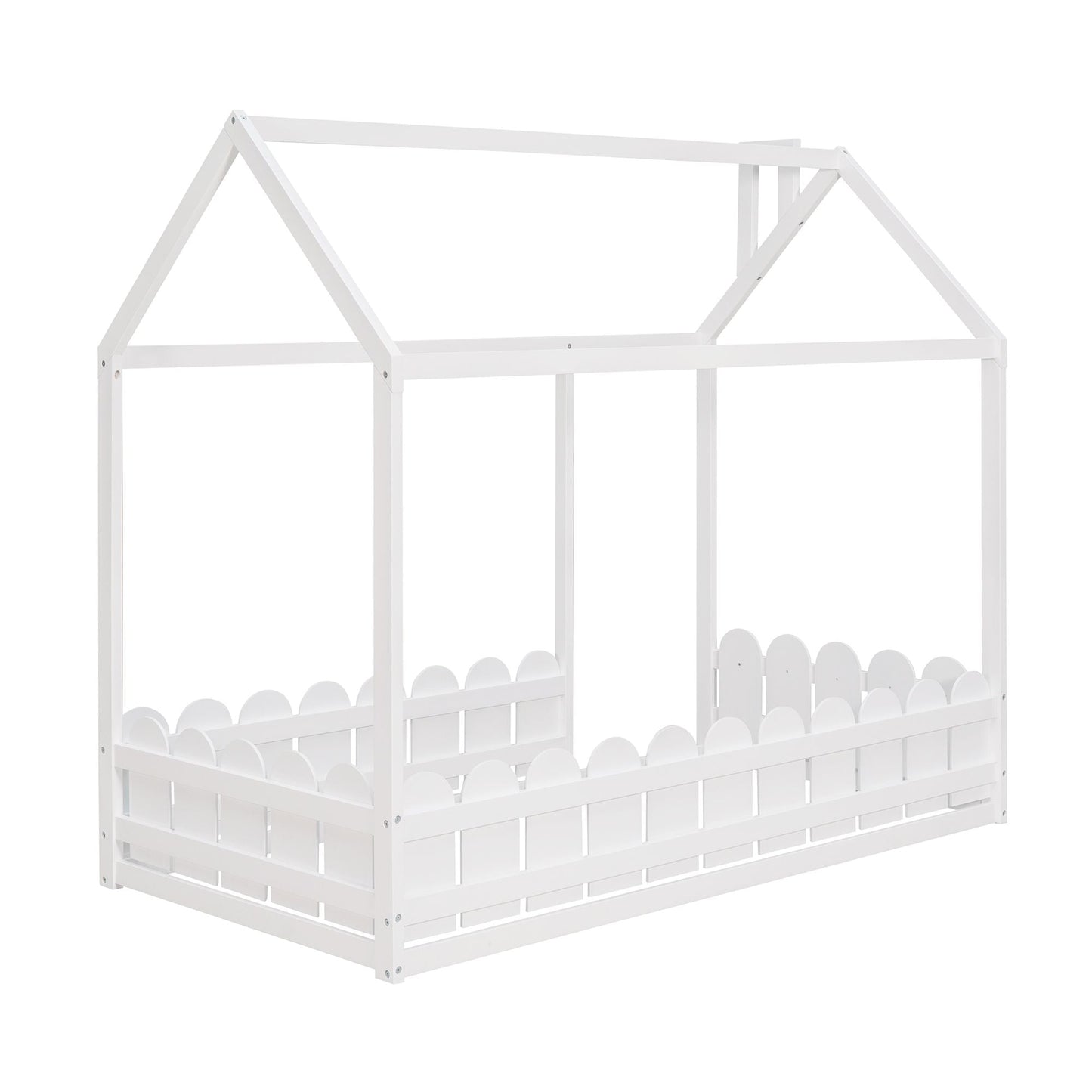 House-Style Twin Wood Bed Frame with Fence for Kids and Teens, Espresso, Gray, White | Just Better Bunk Beds