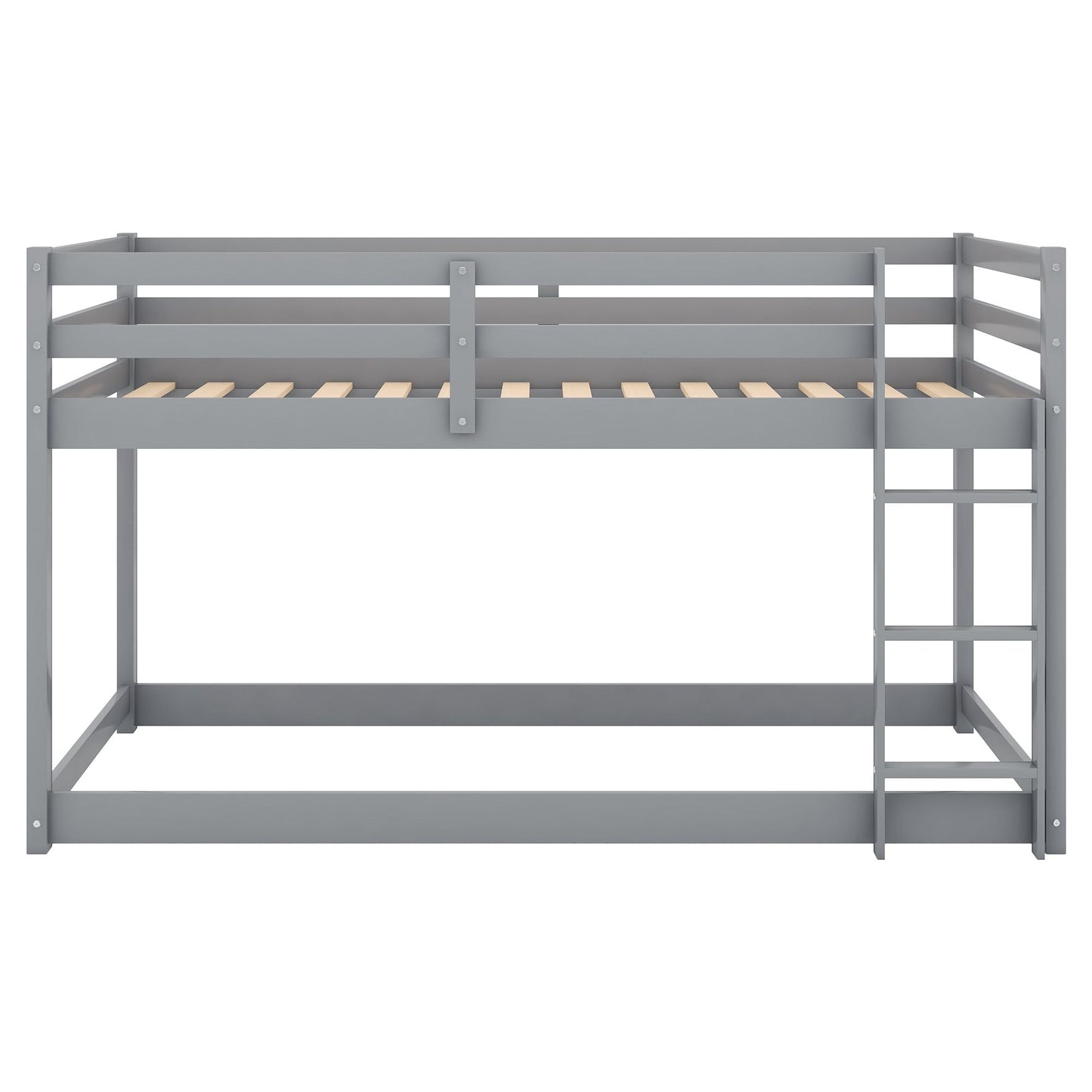 Low Profile Twin Over Twin Wood Floor Bunk Bed, White with Ladder | Just Better Bunk Beds