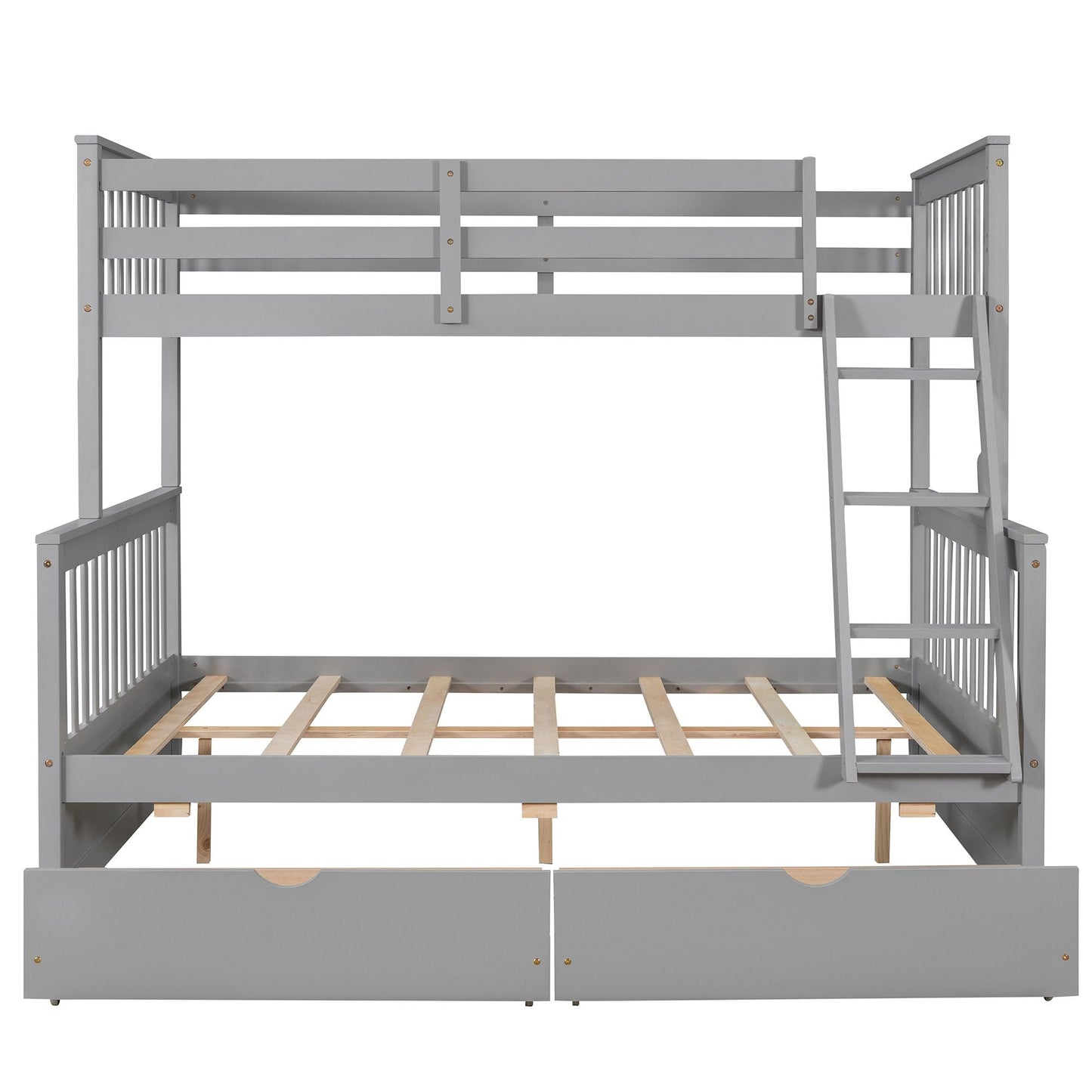 Heavy-Duty Twin Over Full Wood Bunk Bed with Ladders and Two Storage Drawers, White | Just Better Bunk Beds