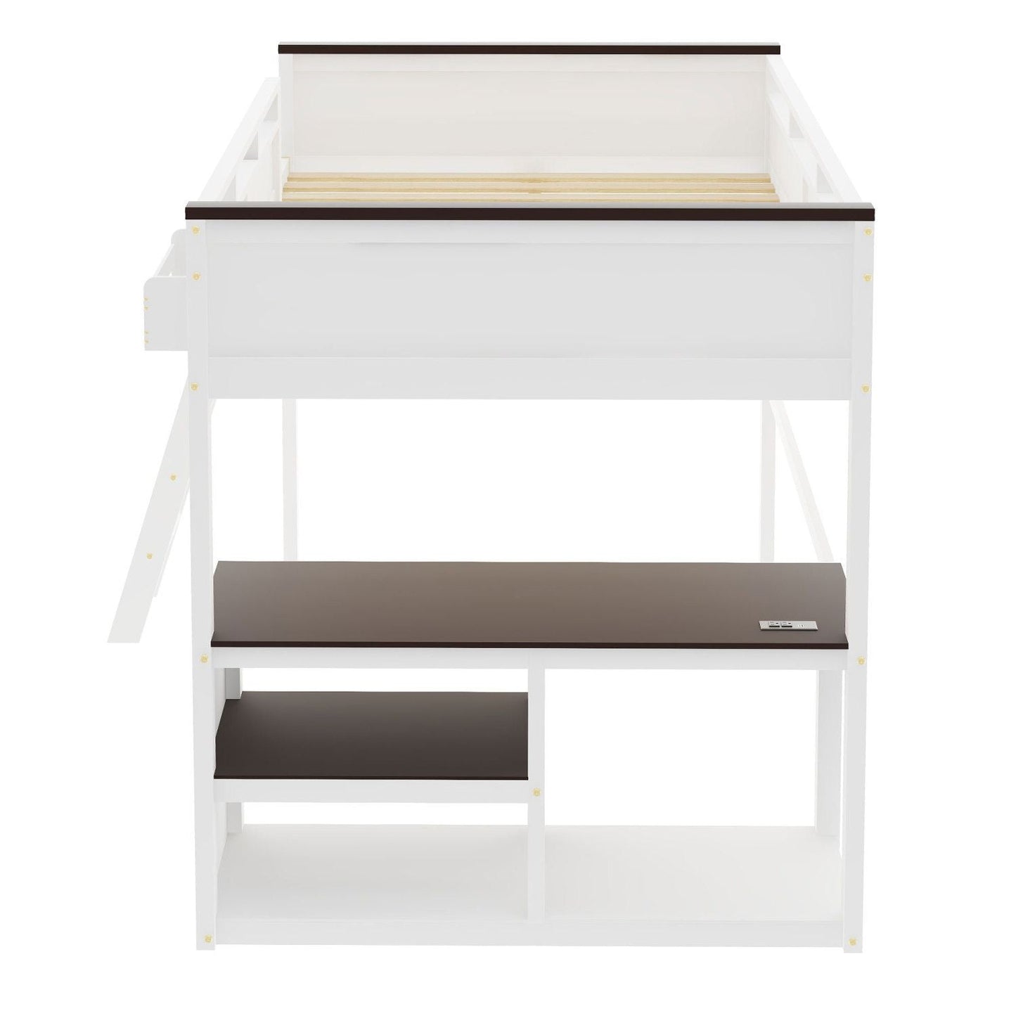 Space-Saving Queen Wood Loft Bed with Desk, Storage & USB Charging Station, White | Just Better Bunk Beds