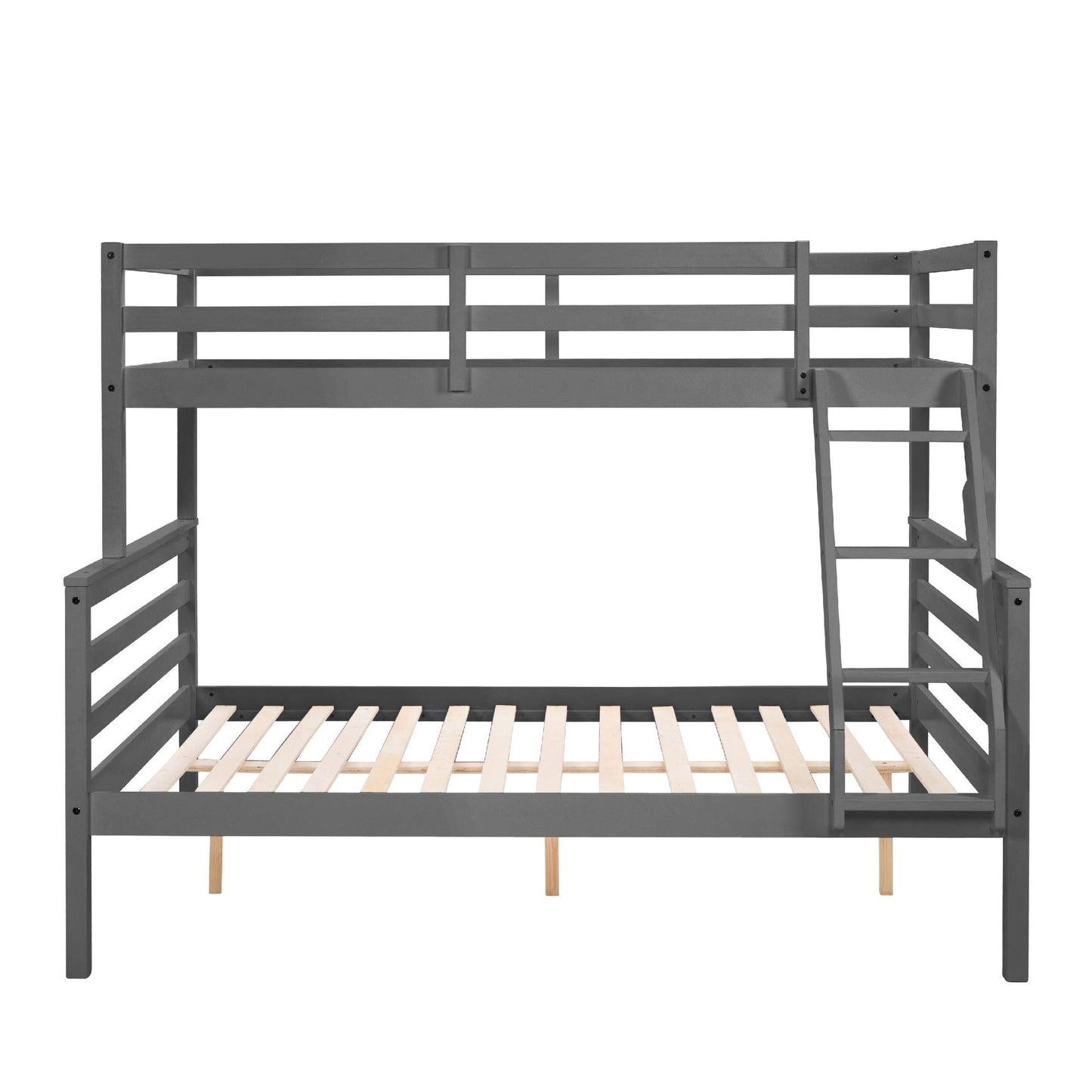 Shared Room Solution Twin Over Full Wood Bunk Bed, Gray with Ladder and High Guardrail | Just Better Bunk Beds