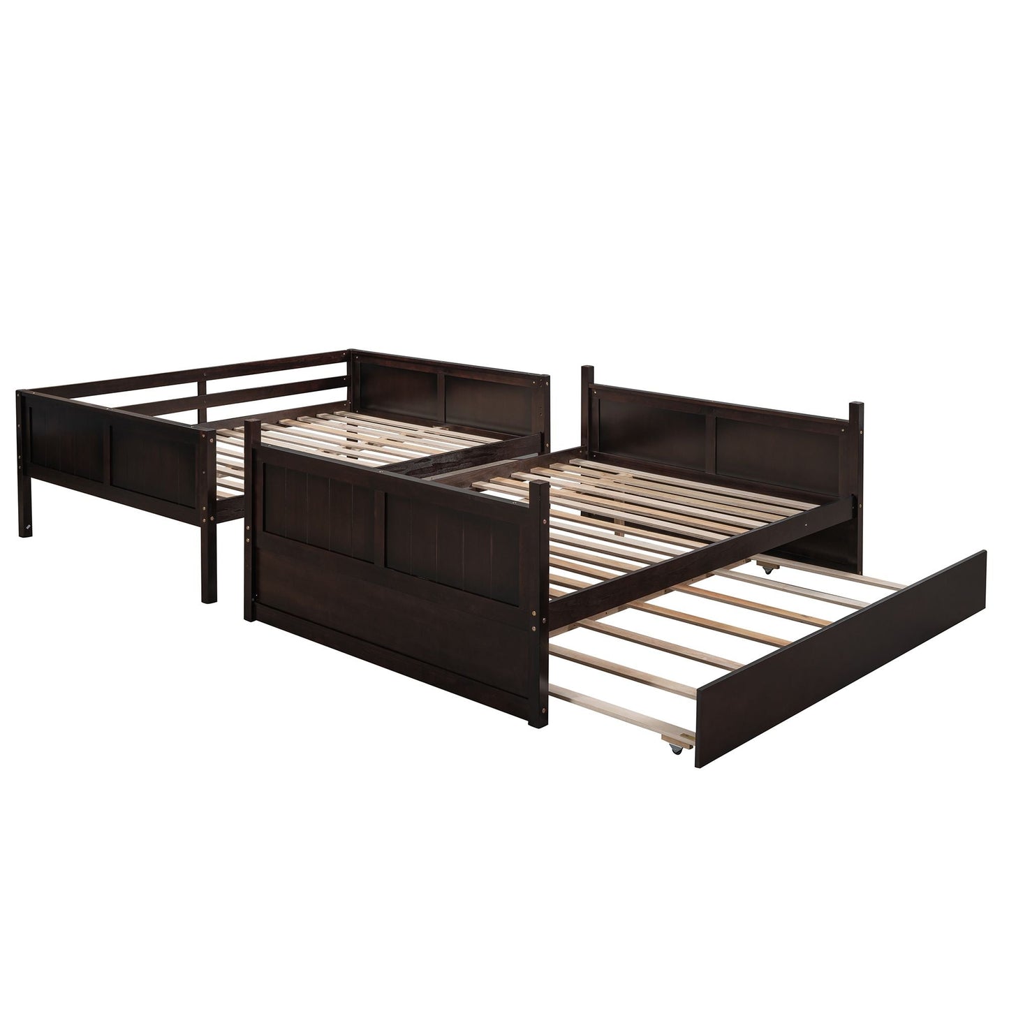Space-Saving Full Over Full Wood Bunk Bed with Twin Trundle, Espresso | Just Better Bunk Beds