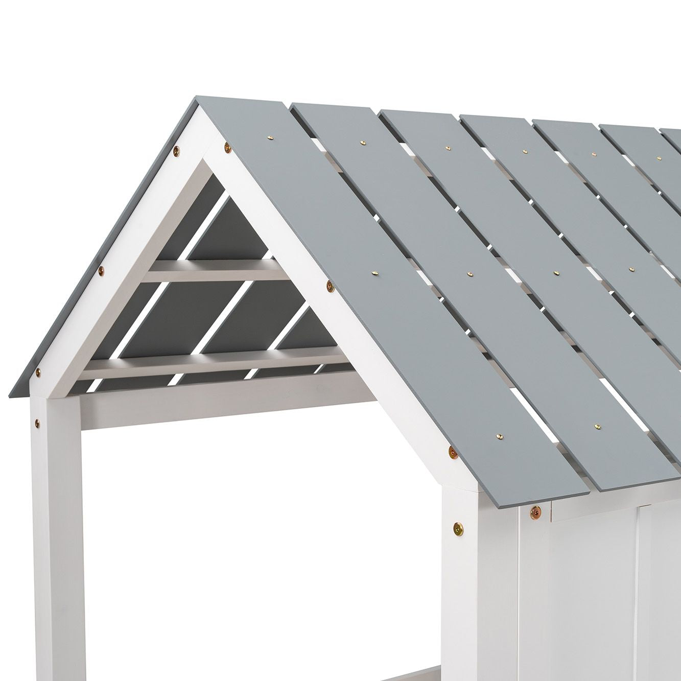 House-Style Twin Low Loft Wood Bed with Roof and Two Front Windows, White | Just Better Bunk Beds