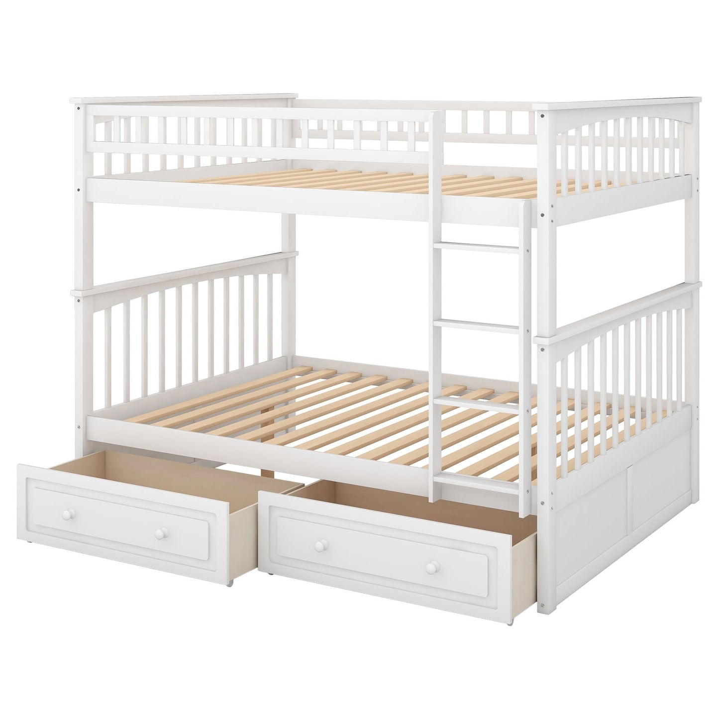 Convertible Full Over Full Wood Bunk Bed with Drawers, White | Just Better Bunk Beds