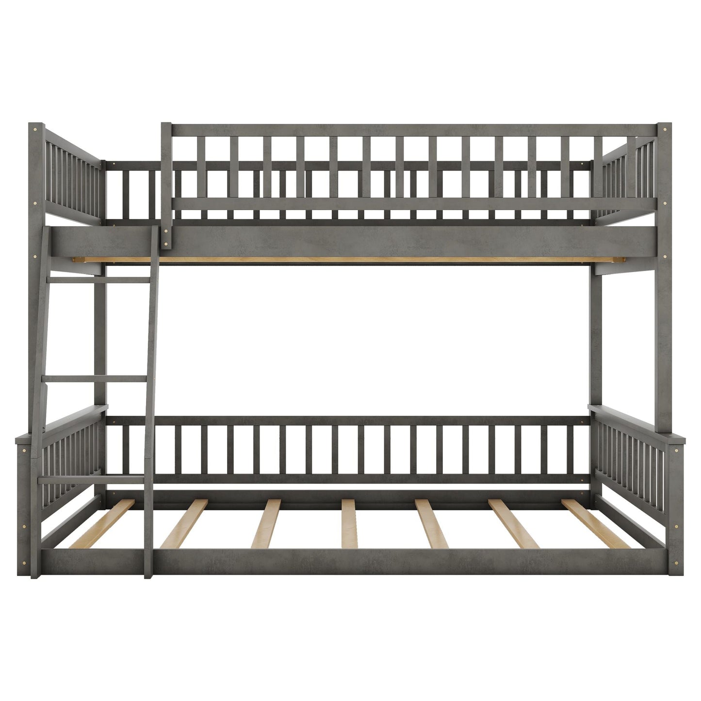 Space-Saving Full XL Over Queen Wood Bunk Bed with Ladder and Guardrails, Gray | Just Better Bunk Beds