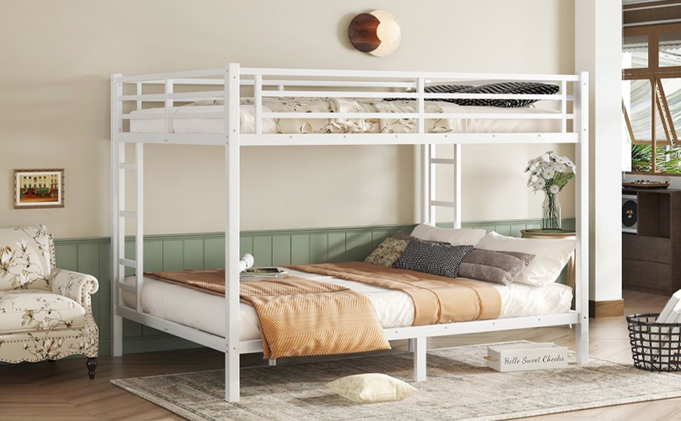 Heavy-Duty Queen Over Queen Metal Bunk Bed for Teens and Adults, Space-Saving, Noise Reduced, No Box Spring Needed, White | Just Better Bunk Beds