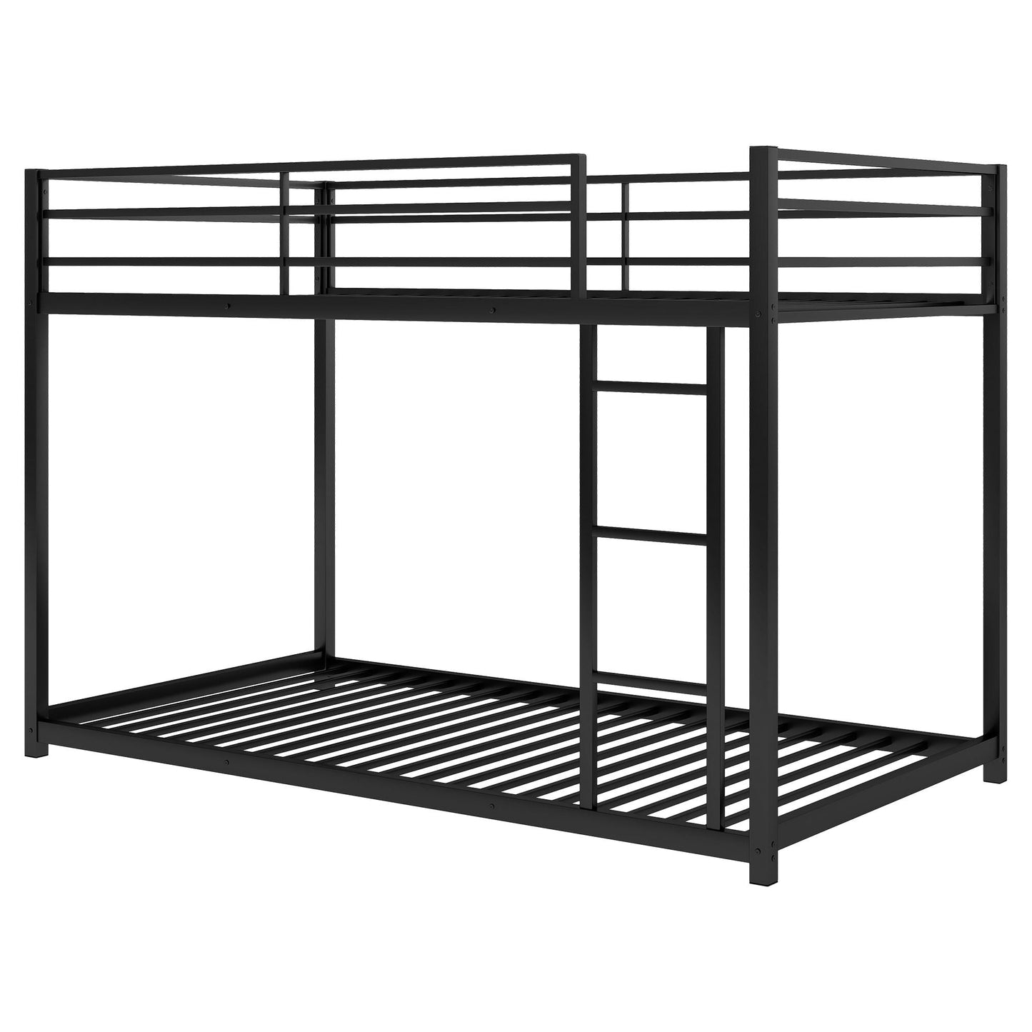 Low Profile Twin Over Twin Metal Bunk Bed with Ladder, White | Just Better Bunk Beds