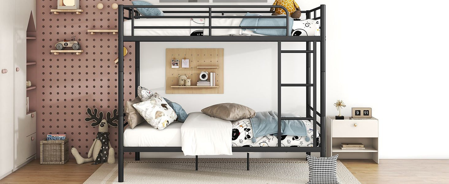 Heavy-Duty Full Over Full Metal Bunk Bed with Safety Guardrails and Ladder, Space-Saving Design, Black | Just Better Bunk Beds