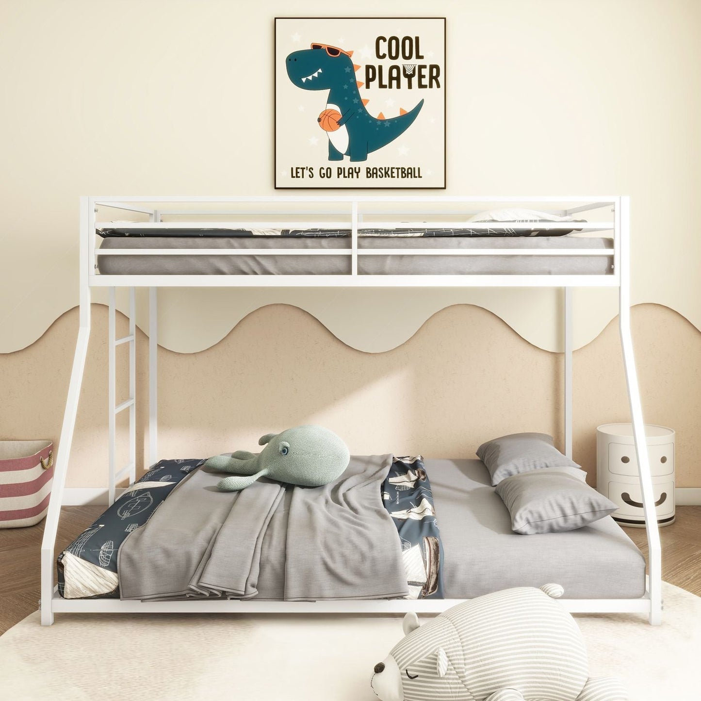 Heavy-Duty Twin Over Full Metal Bunk Bed with Stable Ladder, Low Profile, White | Just Better Bunk Beds