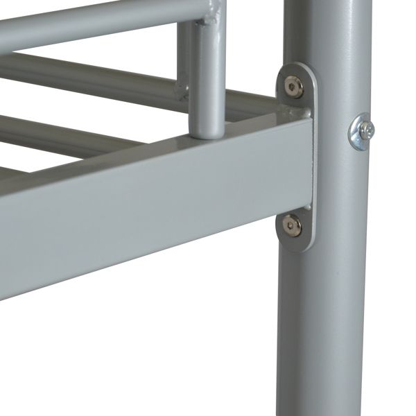 Twin Size Gray Iron Bunk Bed with Ladder for Kids - Stylish and Space-Saving Design