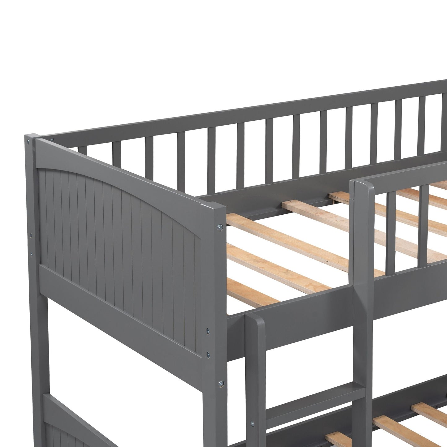 Space-Saving Twin Wood Bunk Bed with Loft and Two Drawers, Gray | Just Better Bunk Beds