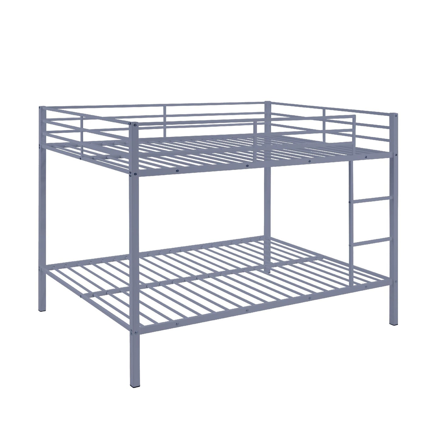 Heavy-Duty Full Over Full Metal Bunk Bed with Built-in Ladder and Safety Guard Rail, Gray | Just Better Bunk Beds