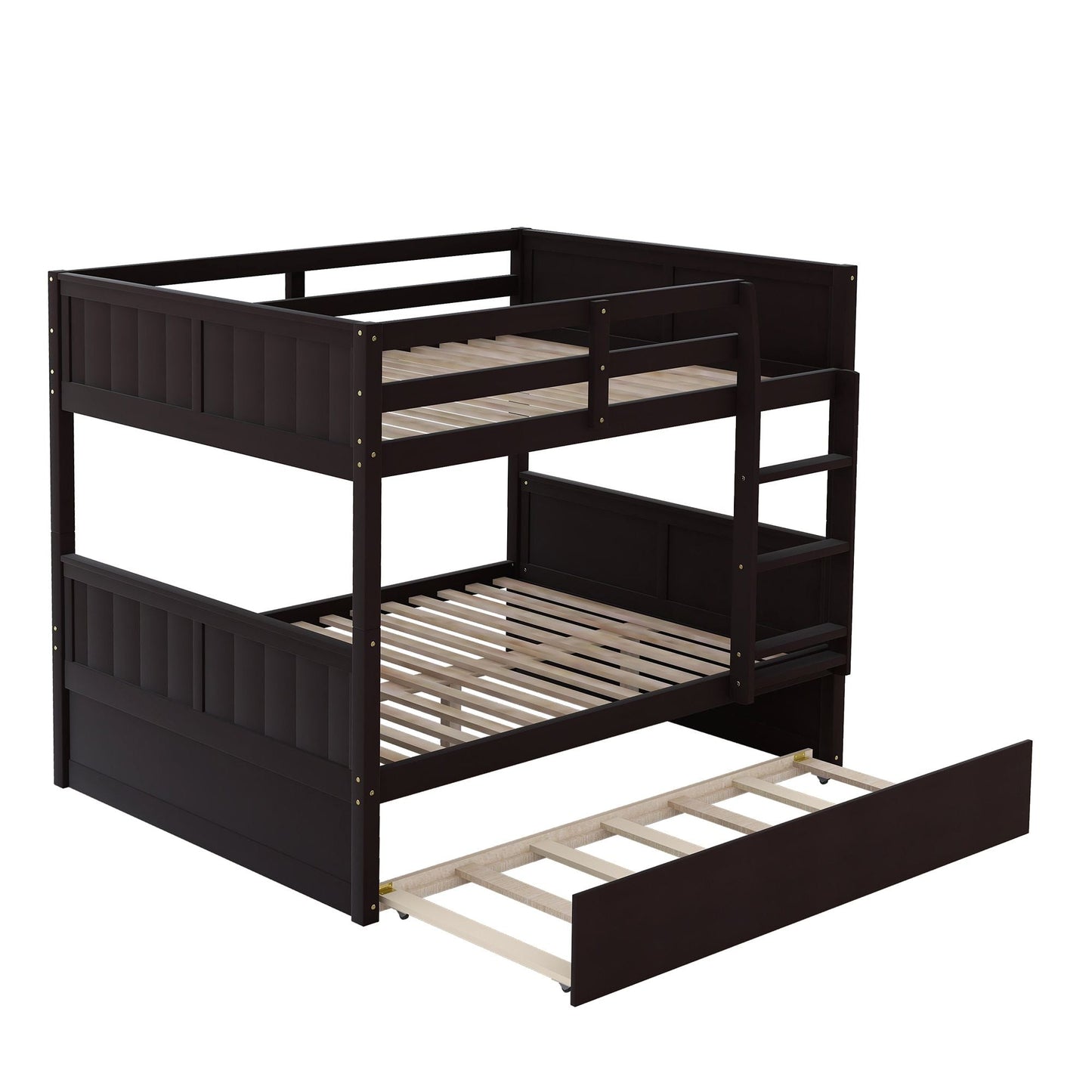 Shared Room Solution Full Over Full Wood Bunk Bed with Twin Trundle, Espresso | Just Better Bunk Beds