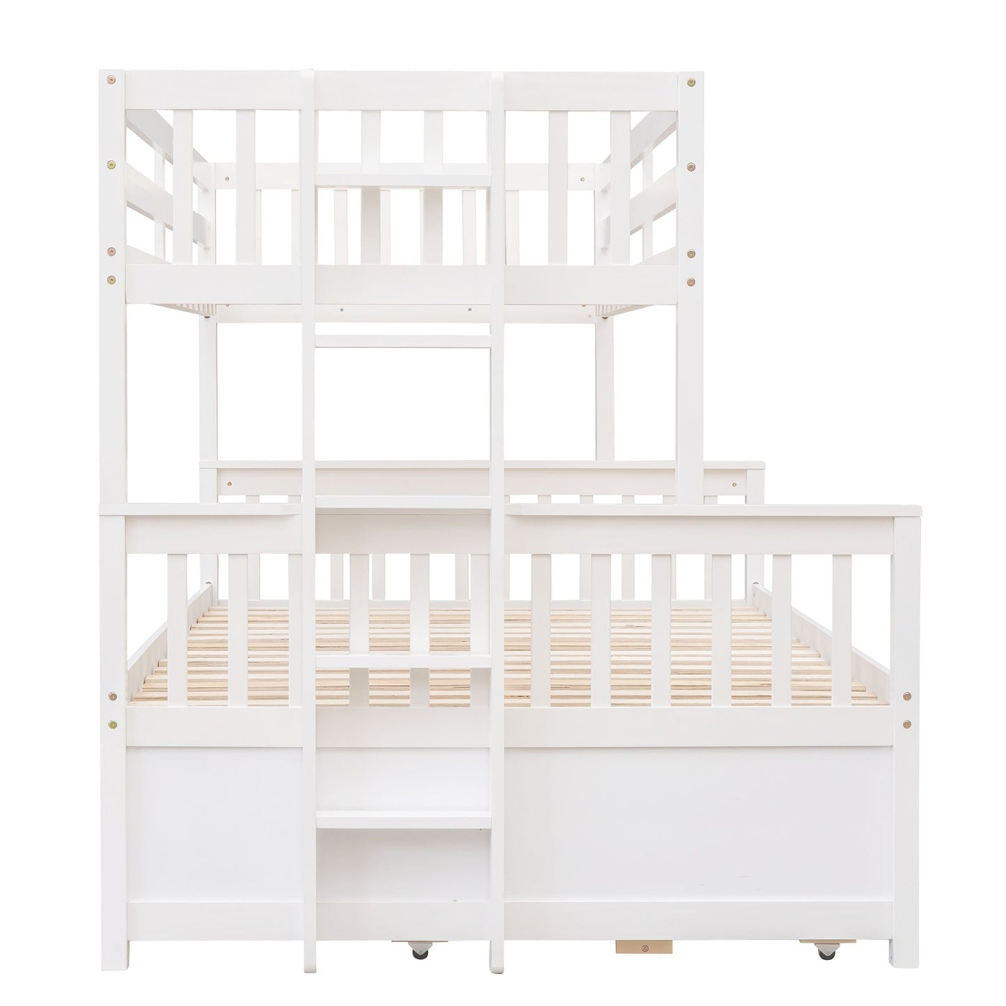 Versatile Twin Over Full Wood Bunk Bed, White with Trundle and Drawers | Just Better Bunk Beds