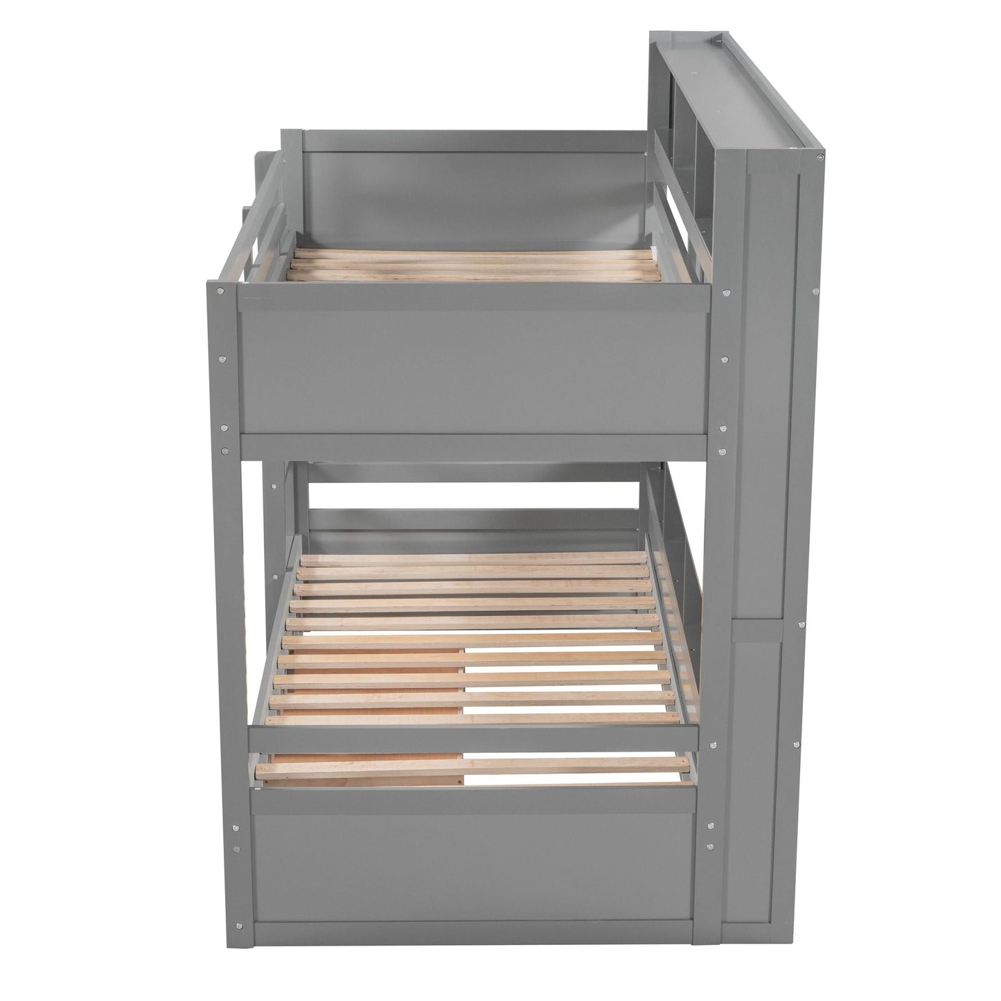 Shared Room Solution Twin Wood Bunk Bed with Built-In Shelves and Storage, White | Just Better Bunk Beds