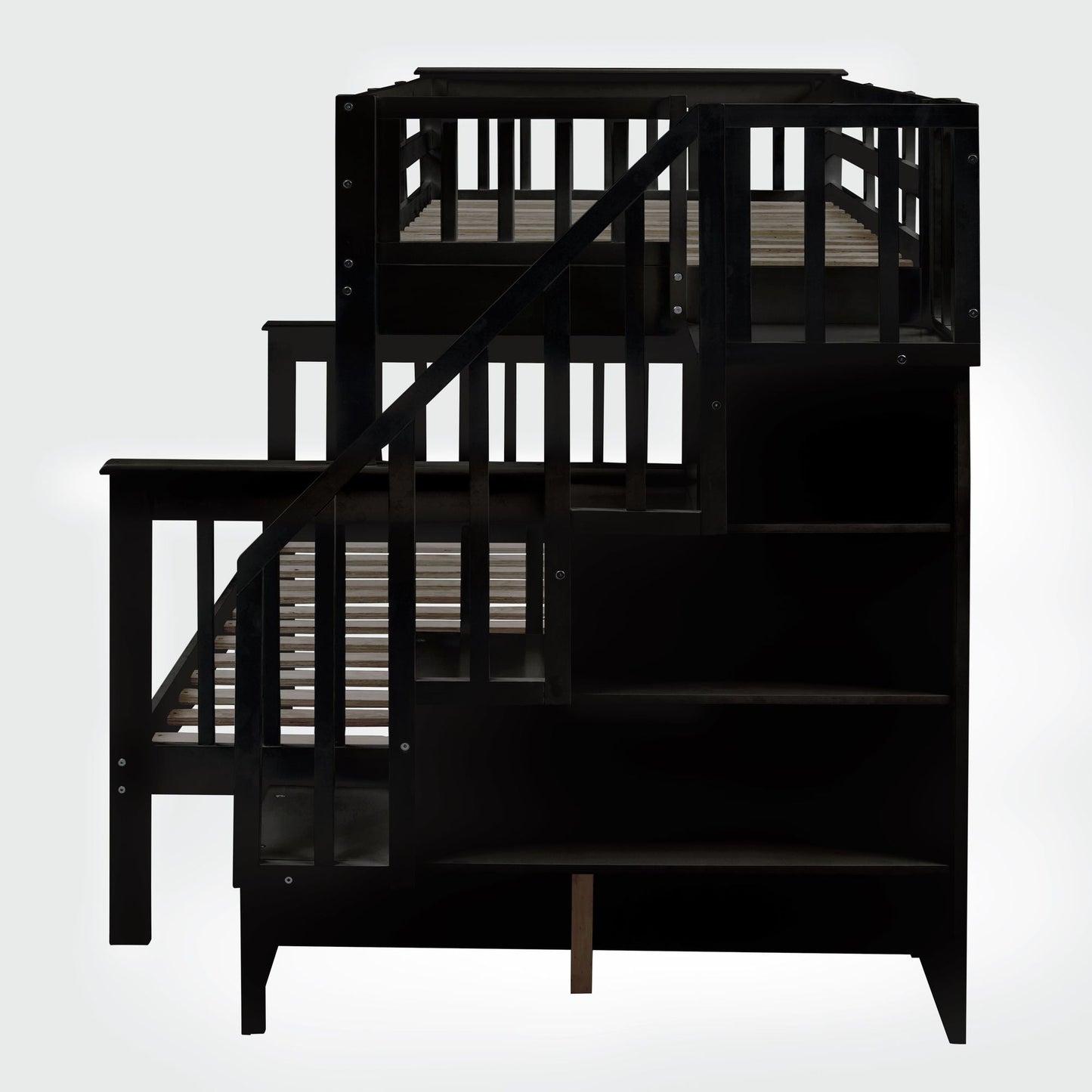 Twin-Over-Full Bunk Bed with Twin size Trundle,  Storage and Guard Rail for Bedroom,  Dorm,  for Adults,  Espresso