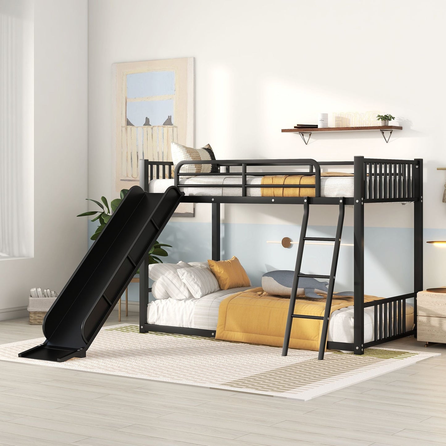 Space-Saving Metal Bunk Bed with Slide Twin Over Twin, White | Just Better Bunk Beds
