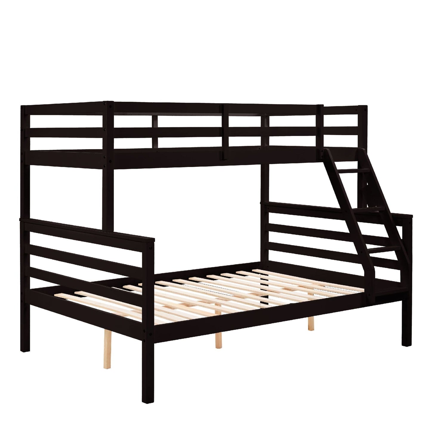 Dorm Room Twin Over Full Wood Bunk Bed with Ladder and Guardrail, Espresso | Just Better Bunk Beds