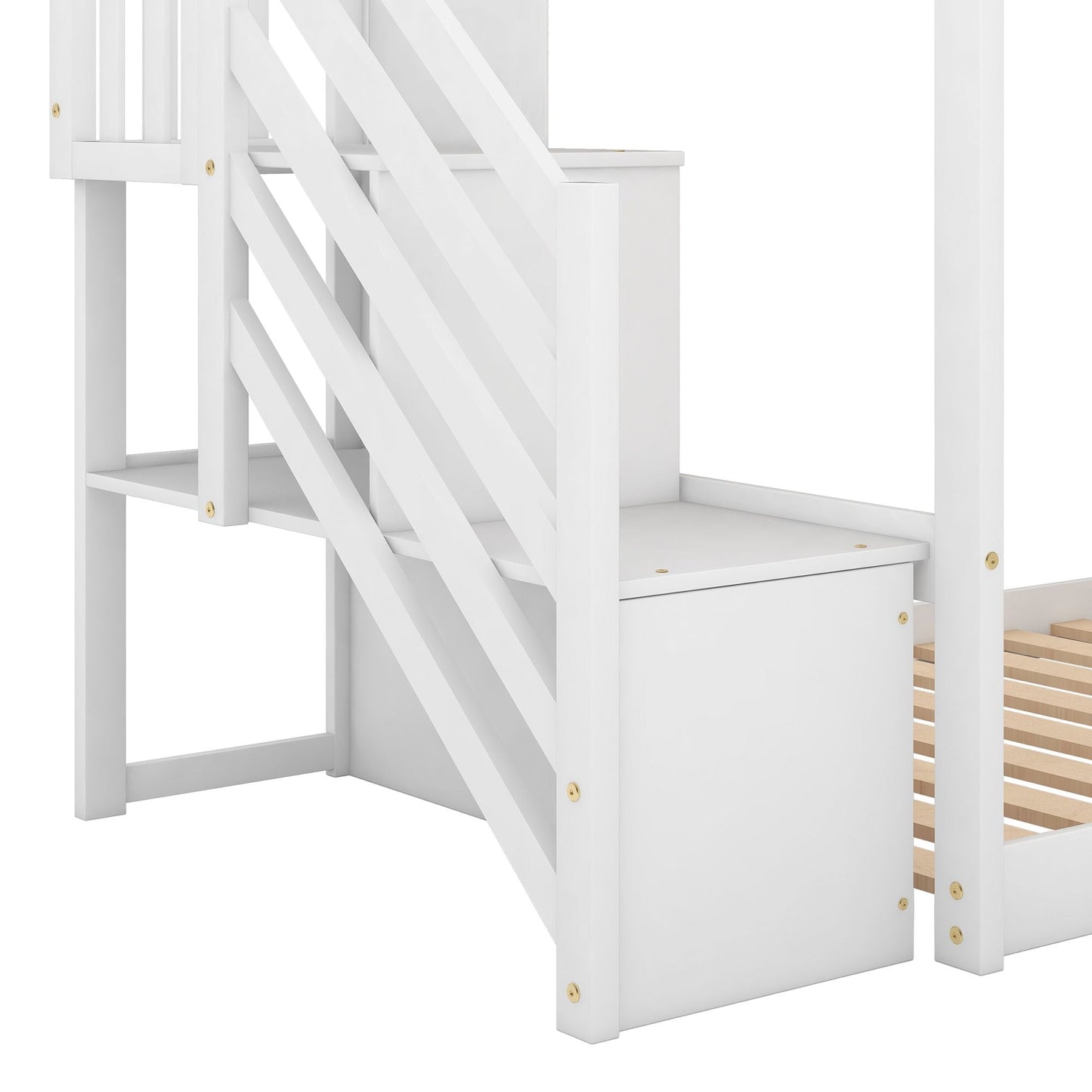 Convertible Twin Over Twin Wood Bunk Bed with Slide and Stairway, White | Just Better Bunk Beds