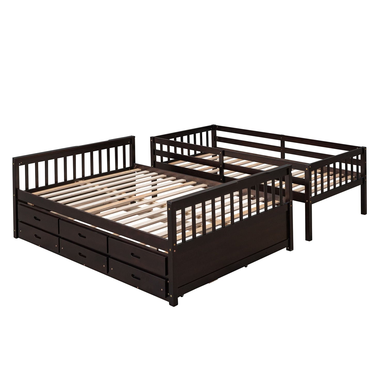 Versatile Twin Over Full Wood Bunk Bed, White with Trundle and Drawers | Just Better Bunk Beds