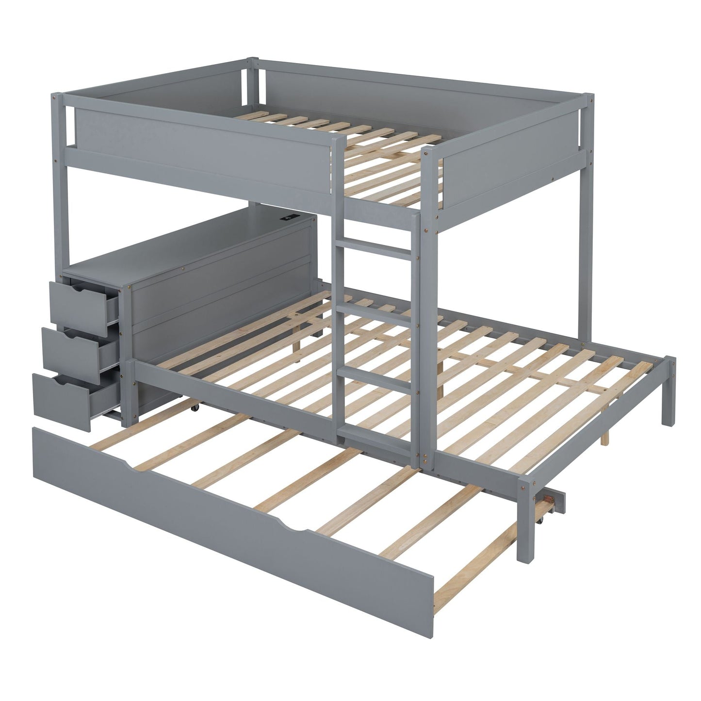 Shared Room Solution Full Over Full Wood Bunk Bed with Twin Trundle, Gray | Just Better Bunk Beds