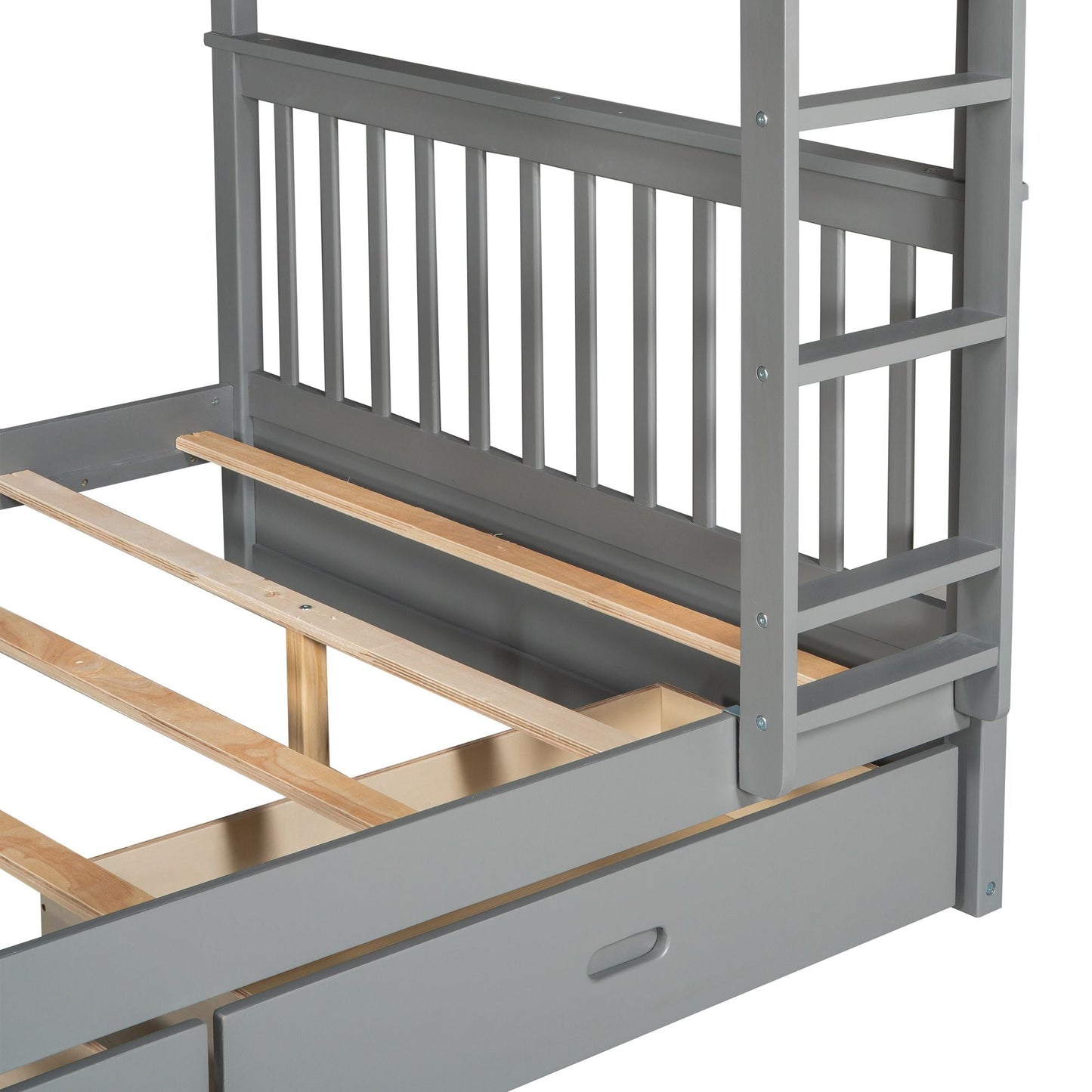Storage-Enhanced Full Over Full Wood Bunk Bed with Ladders, Two Drawers, White | Just Better Bunk Beds