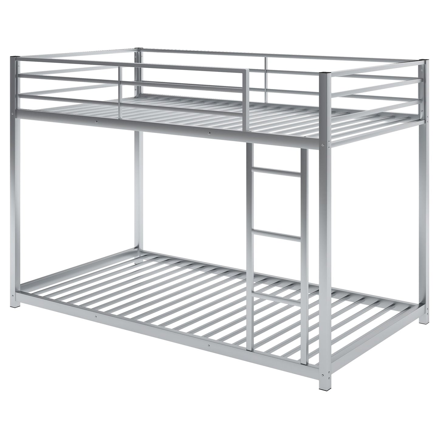 Low Profile Twin Over Twin Metal Bunk Bed with Ladder, White | Just Better Bunk Beds
