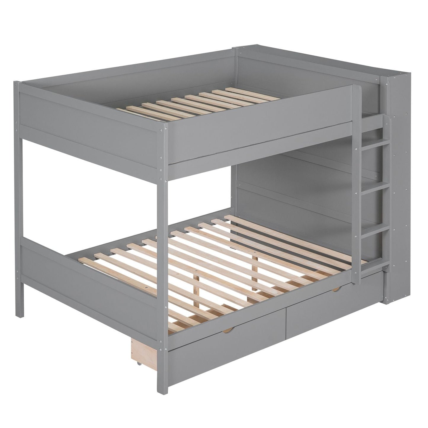 Storage Full Over Full Wood Bunk Bed with 2 Drawers and Multi-Layer Cabinet, Gray | Just Better Bunk Beds