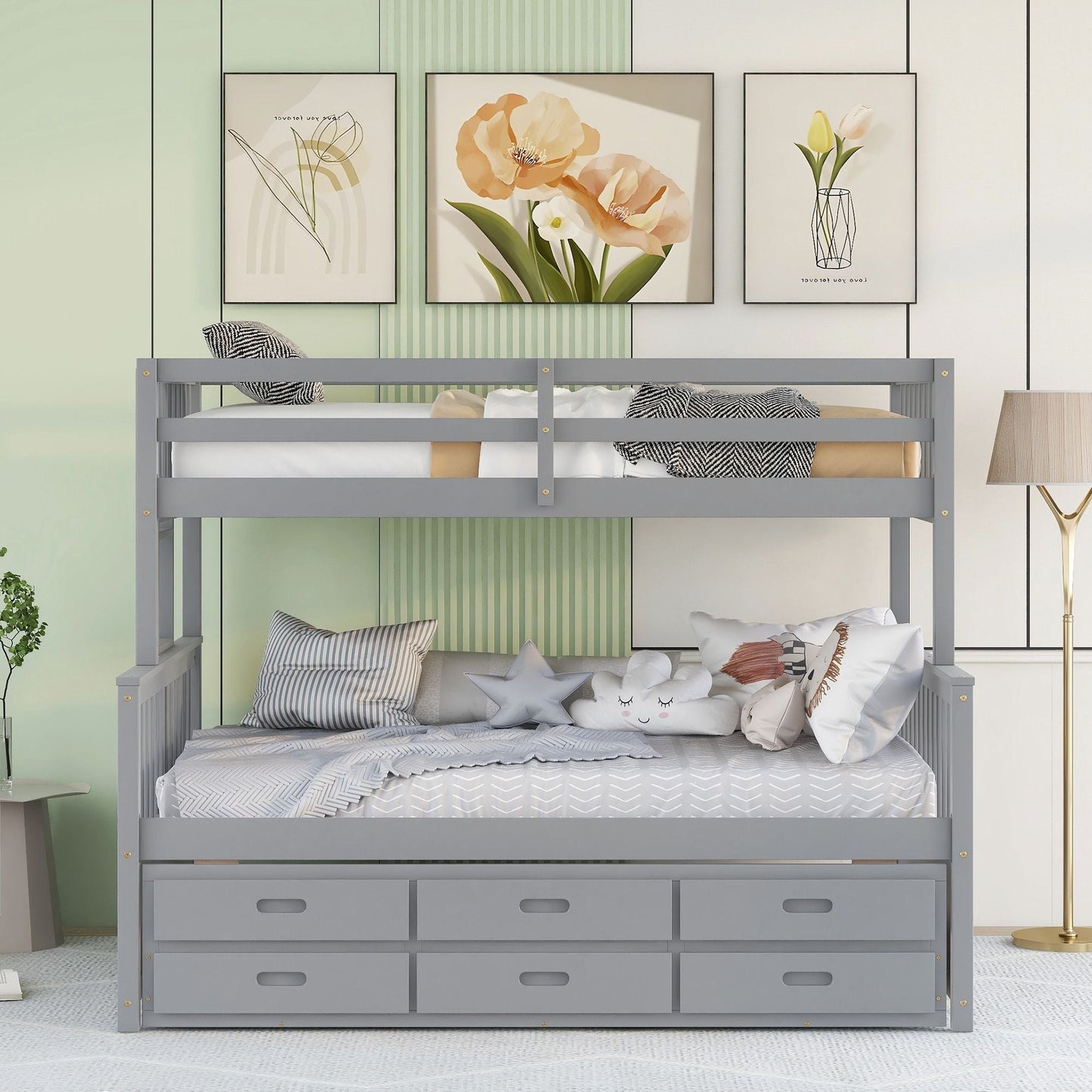 Versatile Twin Over Full Wood Bunk Bed, White with Trundle and Drawers | Just Better Bunk Beds