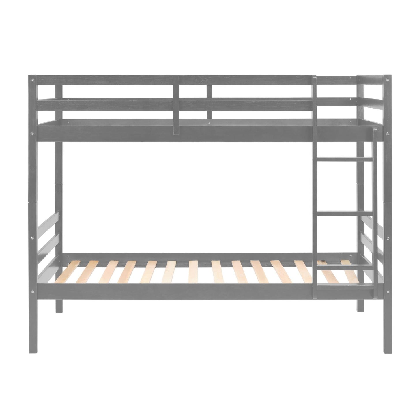 Twin over Twin Bunk Bed with Ladder,Wooden Bunk Bed with High Guardrail and Ladder for Kids, Teens, Dorm Rooms, and Guest Rooms,No Box Spring Needed,Grey