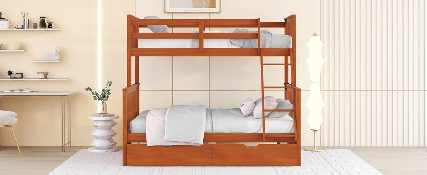 Heavy-Duty Twin Over Full Wood Bunk Bed with Ladders and Two Storage Drawers, White | Just Better Bunk Beds