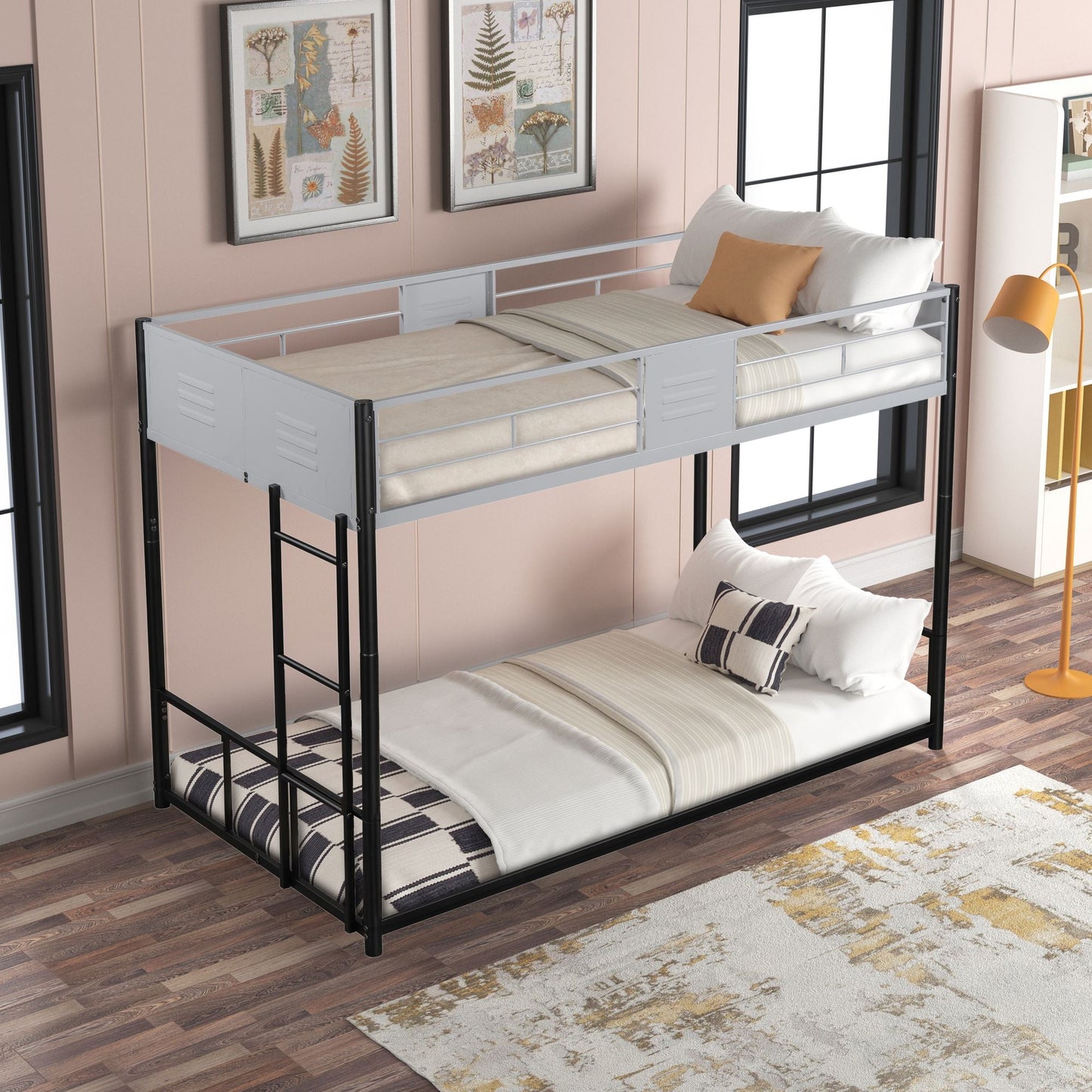 Heavy-Duty Twin Over Twin Metal Bunk Bed with Vent Board, Black | Just Better Bunk Beds