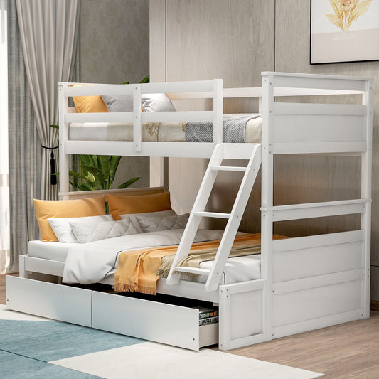 Space-Saving Twin Over Full Wood Bunk Bed with Storage, White | Just Better Bunk Beds