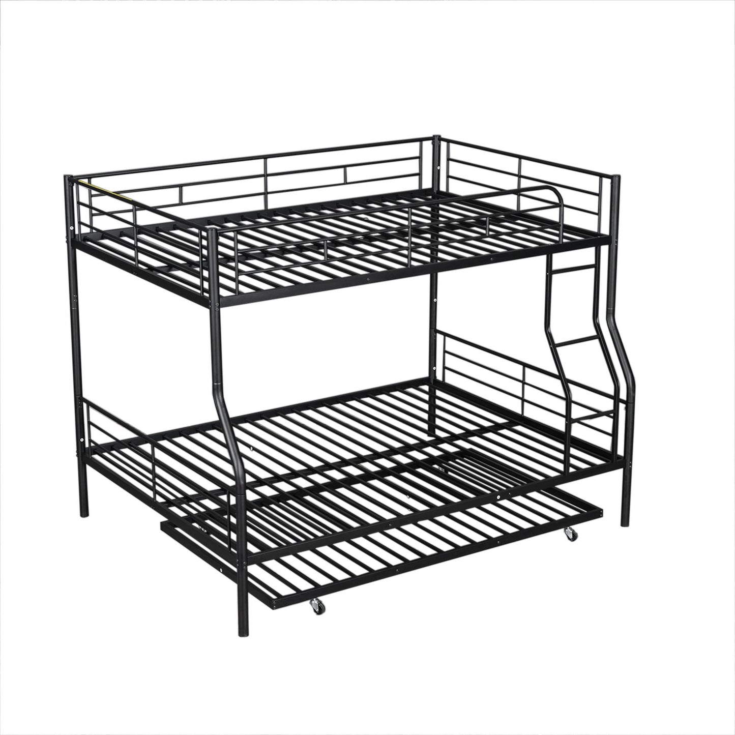 Space-Saving Full XL Over Queen Metal Bunk Bed with Trundle, Black | Just Better Bunk Beds