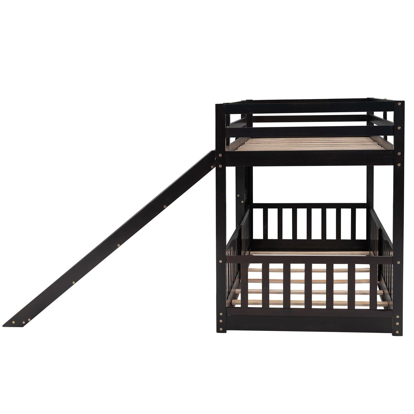 Kids Bedroom Twin Over Twin Wood Bunk Bed with Slide and Ladder, White | Just Better Bunk Beds