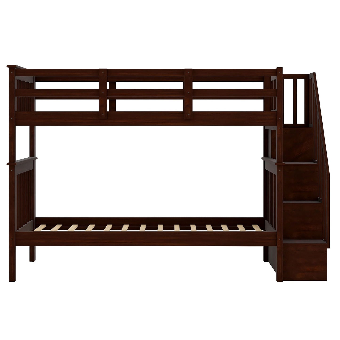 Staircase Storage Twin Over Twin Wood Bunk Bed, Espresso | Just Better Bunk Beds