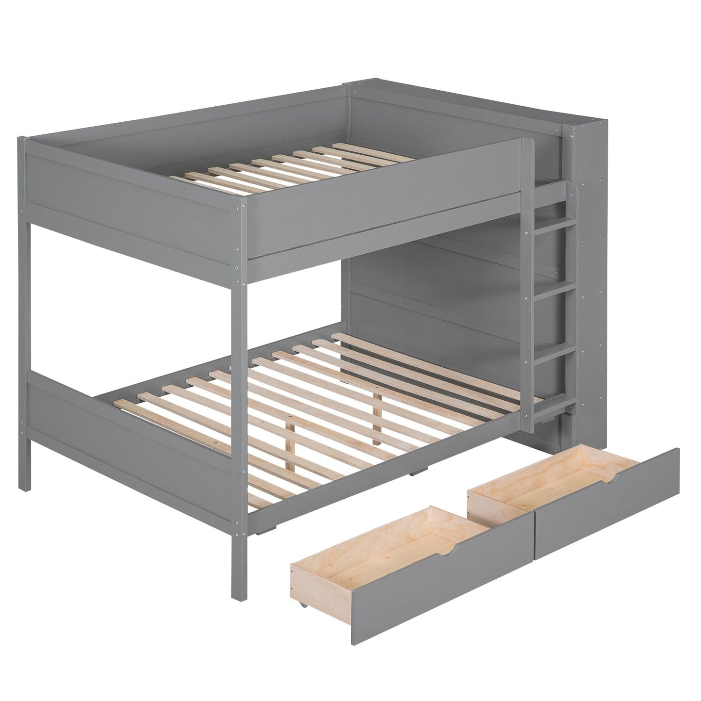 Storage Full Over Full Wood Bunk Bed with 2 Drawers and Multi-Layer Cabinet, Gray | Just Better Bunk Beds
