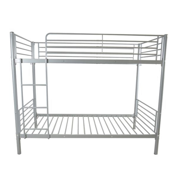 Twin Size Gray Iron Bunk Bed with Ladder for Kids - Stylish and Space-Saving Design