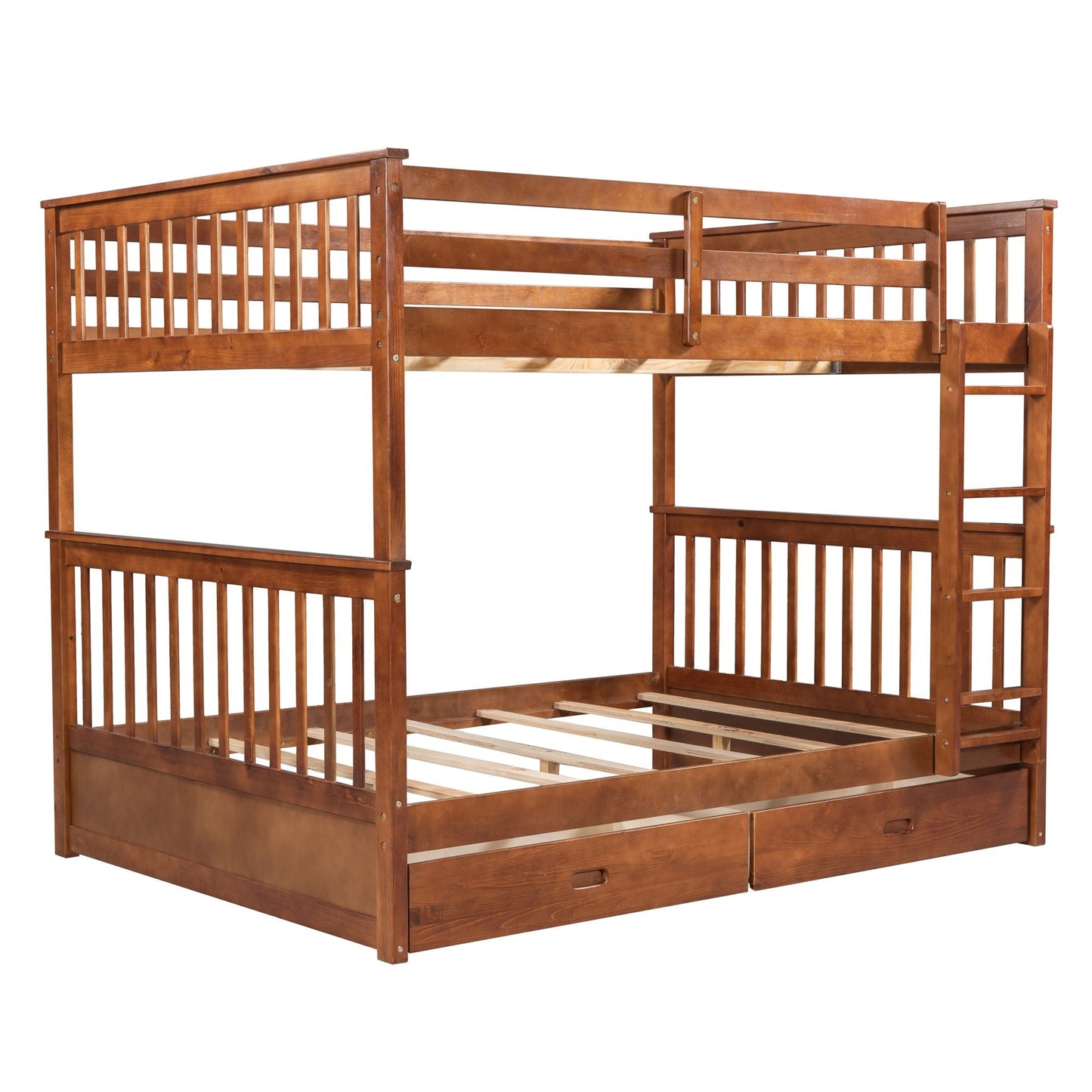 Shared Room Solution Full Over Full Wood Bunk Bed with Ladders and Storage Drawers, Walnut | Just Better Bunk Beds