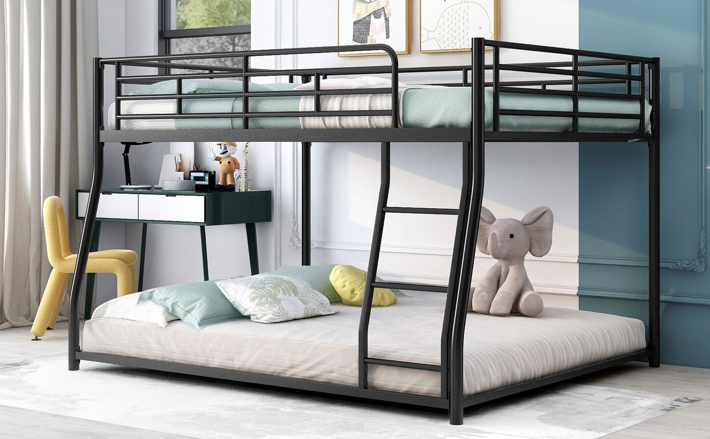 Shared Room Solution Full XL Over Queen Metal Floor Bunk Bed, Black | Just Better Bunk Beds