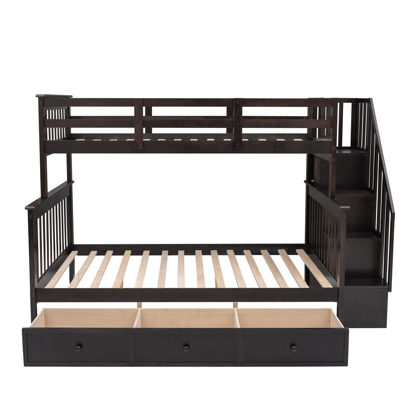 Stairway Twin-Over-Full Bunk Bed with Drawer,  Storage and Guard Rail for Bedroom,  Dorm,  for Adults,  Espresso