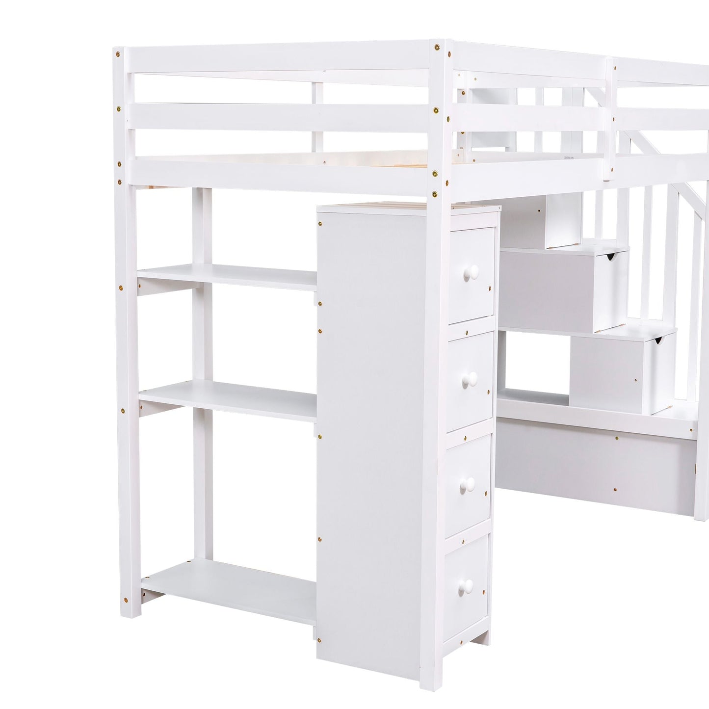 Kids Bedroom Twin Wood Loft Bed with Storage Drawers and Stairs, Espresso | Just Better Bunk Beds