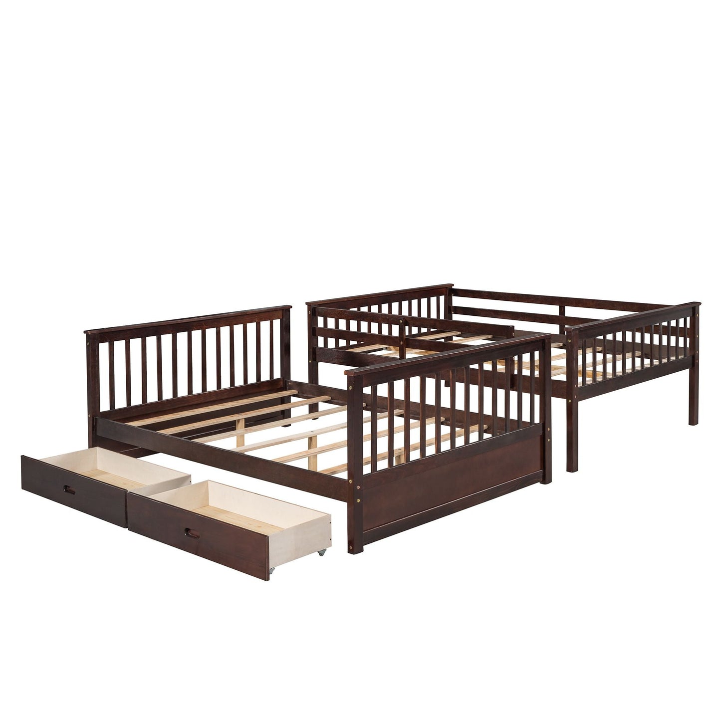 Storage-Enhanced Full Over Full Wood Bunk Bed with Ladders, Two Drawers, White | Just Better Bunk Beds