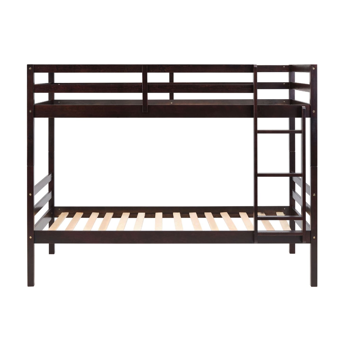 Twin over Twin Bunk Bed with Ladder,Wooden Bunk Bed with High Guardrail and Ladder for Kids, Teens, Dorm Rooms, and Guest Rooms,No Box Spring Needed,Espresso