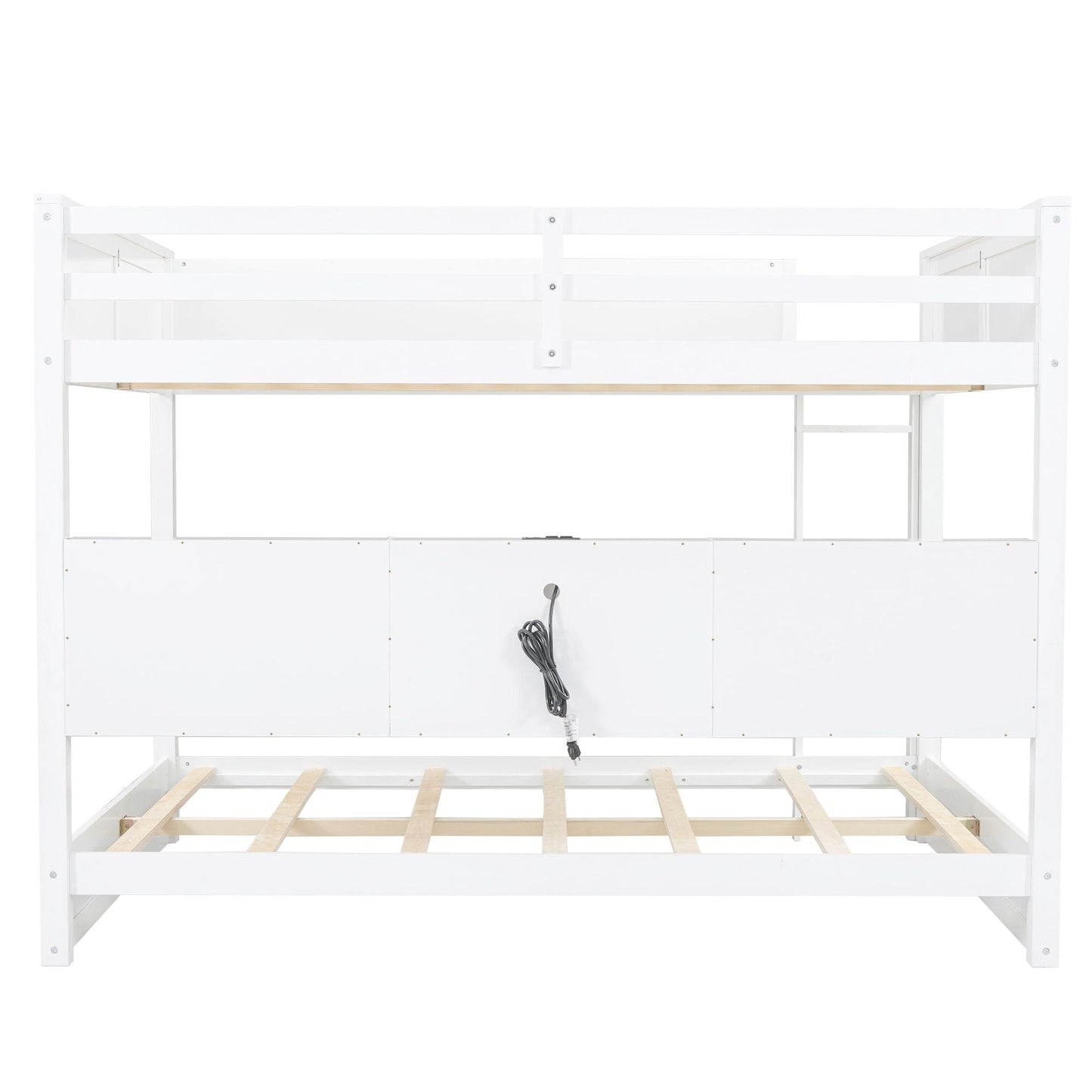 Shared Room Solution Queen Over Queen Wood Bunk Bed with Storage and USB Ports, White | Just Better Bunk Beds