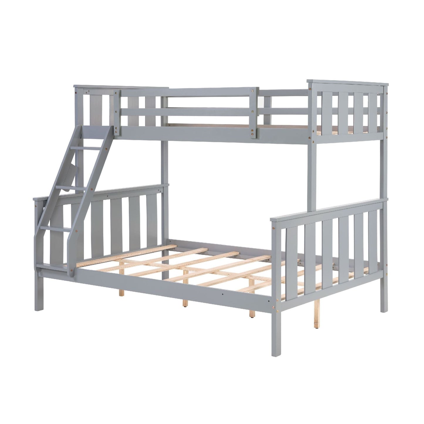 Kids Bedroom Twin Over Full Wood Bunk Bed with Flexible Ladder, Gray | Just Better Bunk Beds